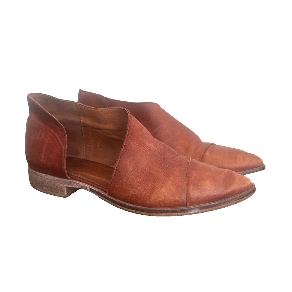 Free People Womens 37 Brown Leather Cutout Ankle Booties Western Boho